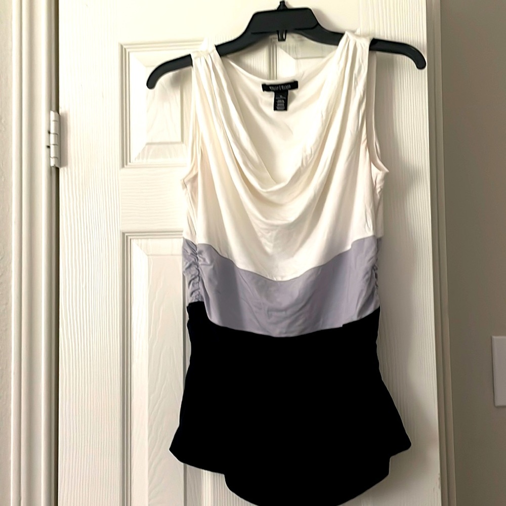 Women sleeveless drape neck Bodice White/Gray/ Black Color Block